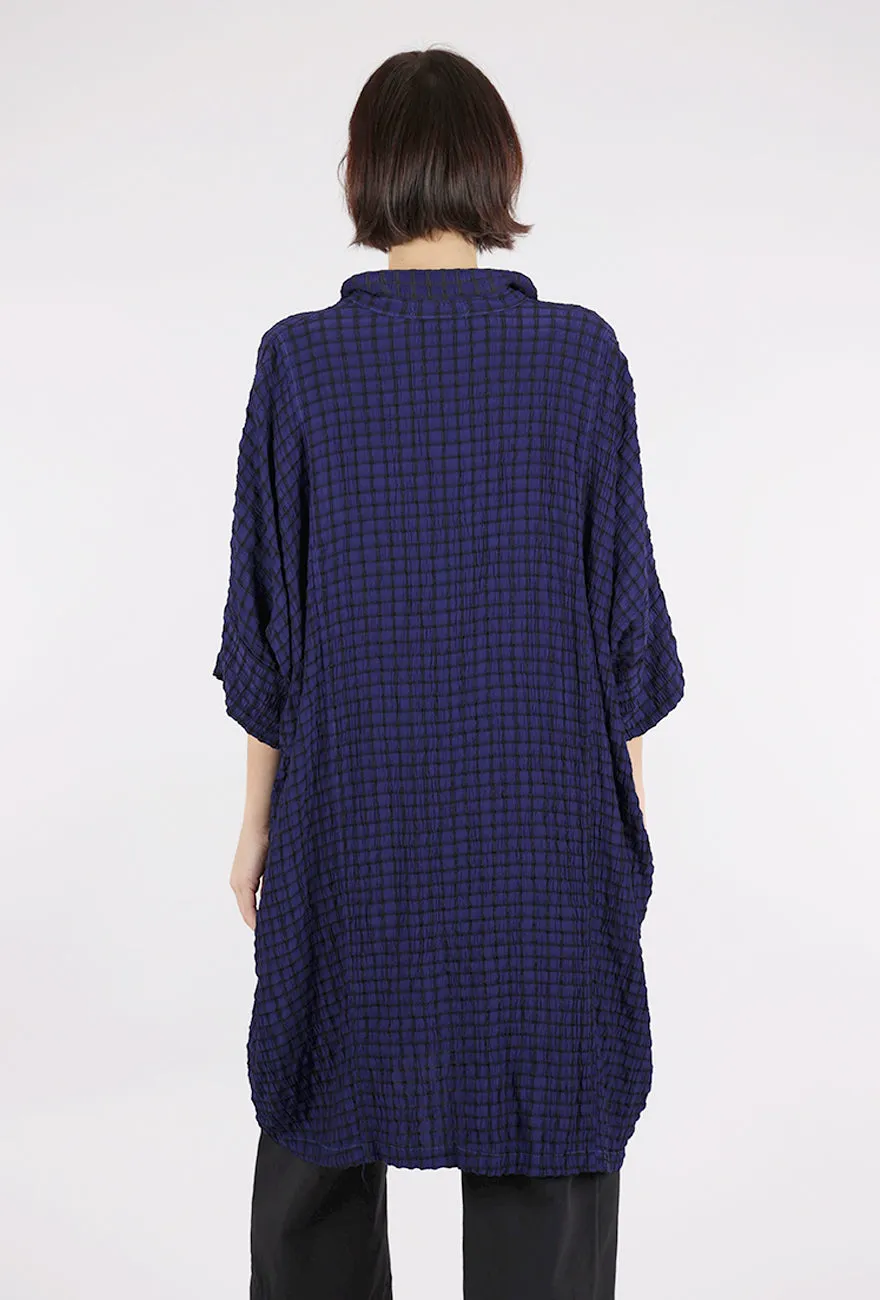 Crinkle Plaid Kimono Shirt Dress, Admirality