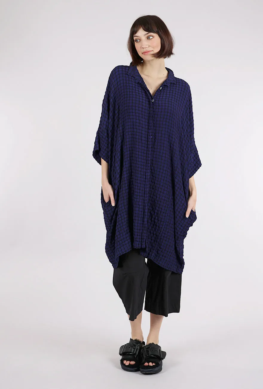 Crinkle Plaid Kimono Shirt Dress, Admirality